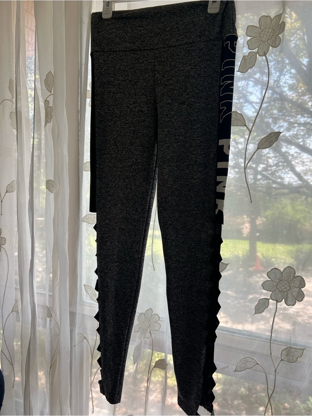 Girls- PINK Victoria's Secret Charcoal Gray Leggings with Side Ruffle & Logo